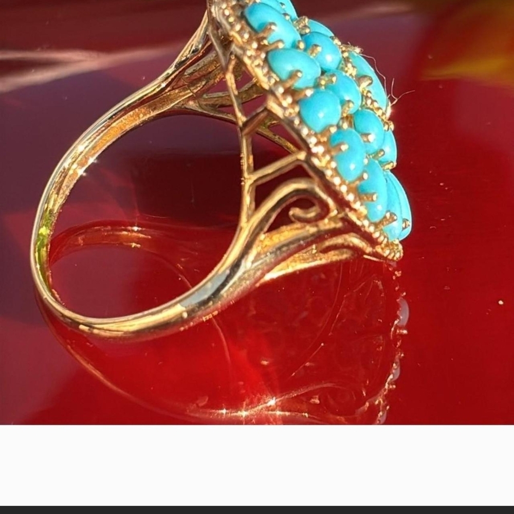 Blue and Gold Vintage-Style Ring with Ornate Design